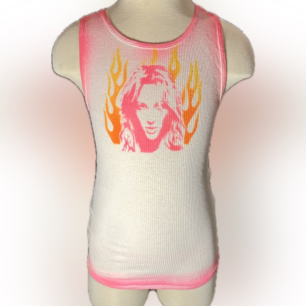 ⚡️BRITNEY SPEARS FREED pop star fire 🔥 flames tank top graffiti L youth
